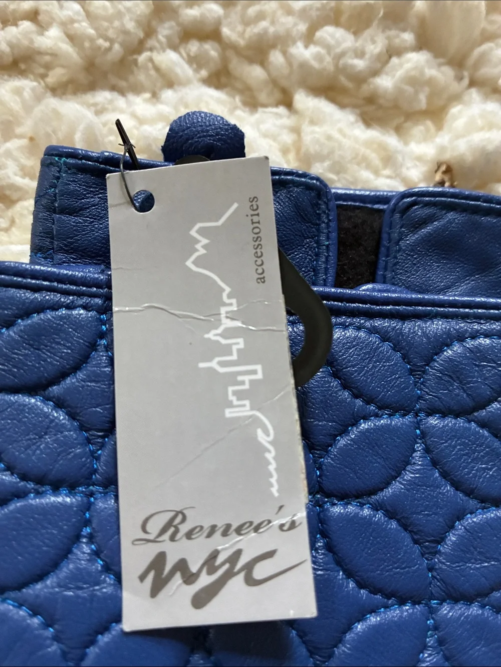 Quilted Blue Leather Gloves